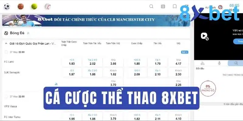 Giao diện cá độ thể thao tại 8Xbet