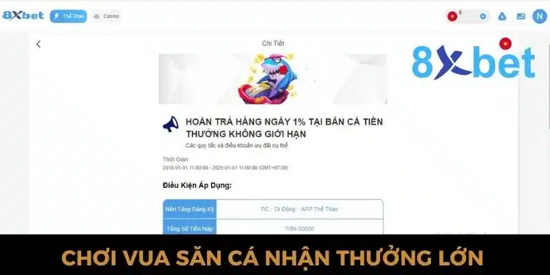 Tham gia bắn cá 8xbet nhận thưởng lớn